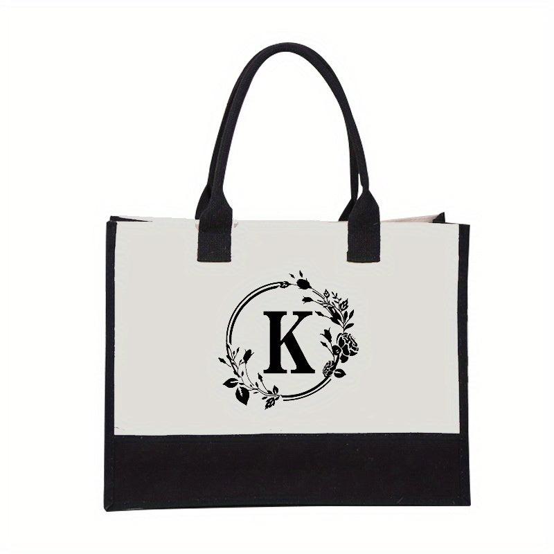 Linen Canvas Letter Beach Bag Large Capacity Gift Tote Bag