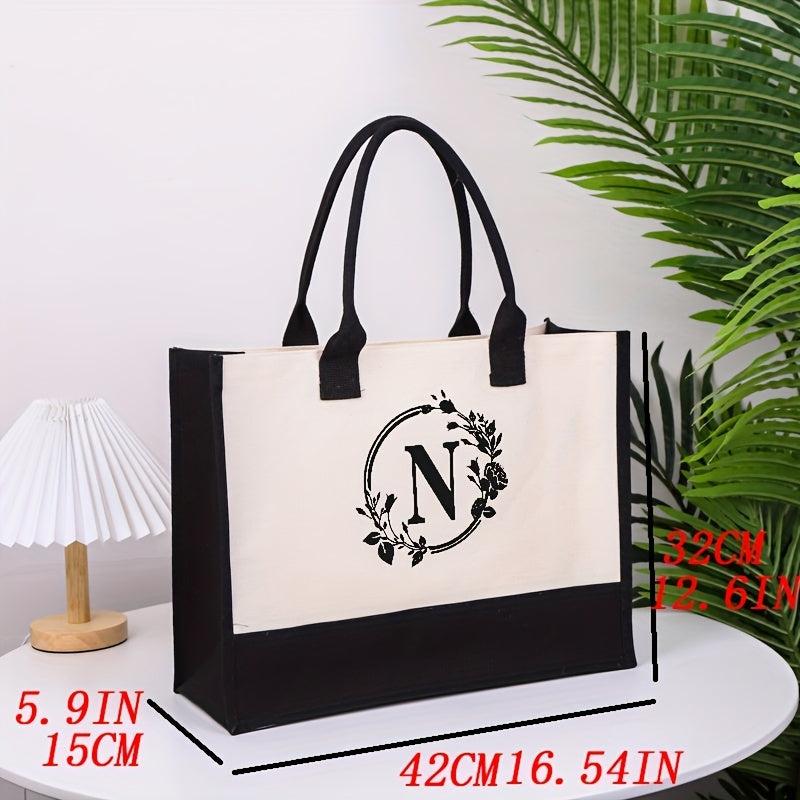Linen Canvas Letter Beach Bag Large Capacity Gift Tote Bag