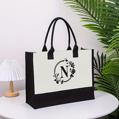 Linen Canvas Letter Beach Bag Large Capacity Gift Tote Bag
