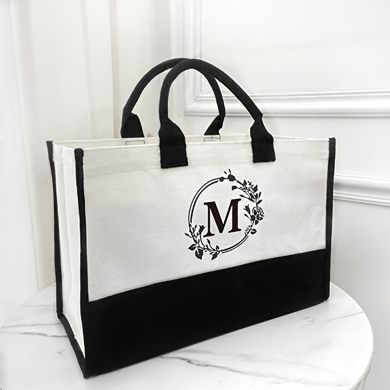 Linen Canvas Letter Beach Bag Large Capacity Gift Tote Bag