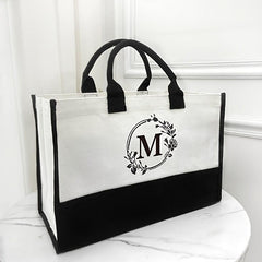 Linen Canvas Letter Beach Bag Large Capacity Gift Tote Bag