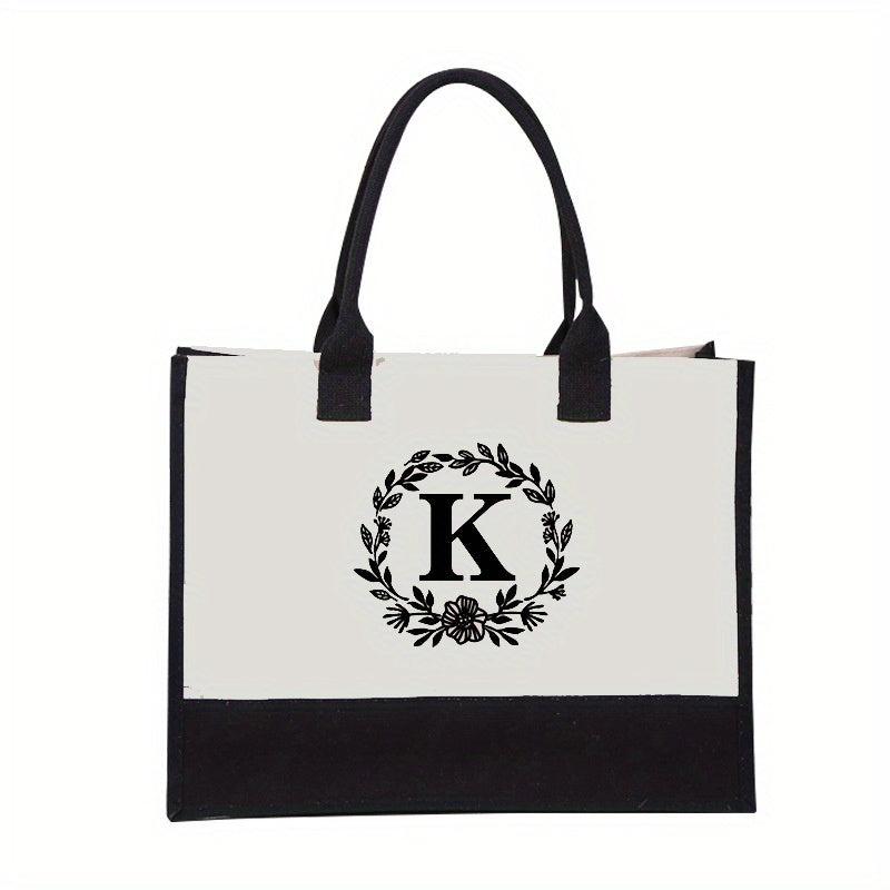 Linen Canvas Letter Beach Bag Large Capacity Gift Tote Bag