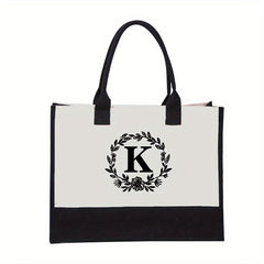 Linen Canvas Letter Beach Bag Large Capacity Gift Tote Bag