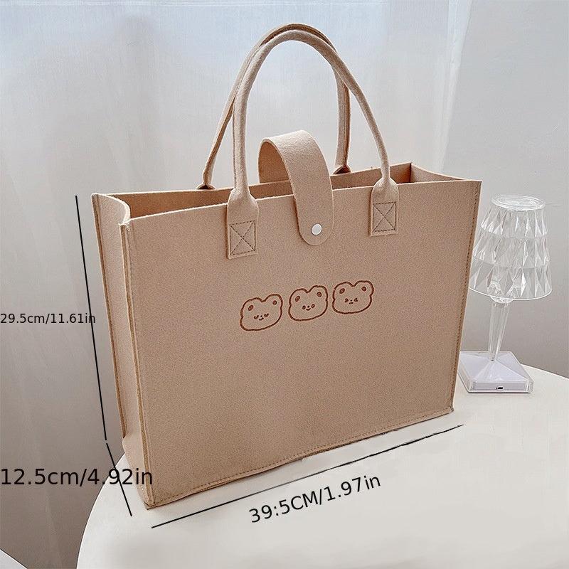 Animal Pattern Tote Bag Felt Handbag Women's Casual Shoulder Bag