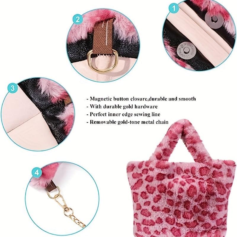 Leopard Pattern Tote Bag Plush Shoulder Bag Chain Crossbody Bag