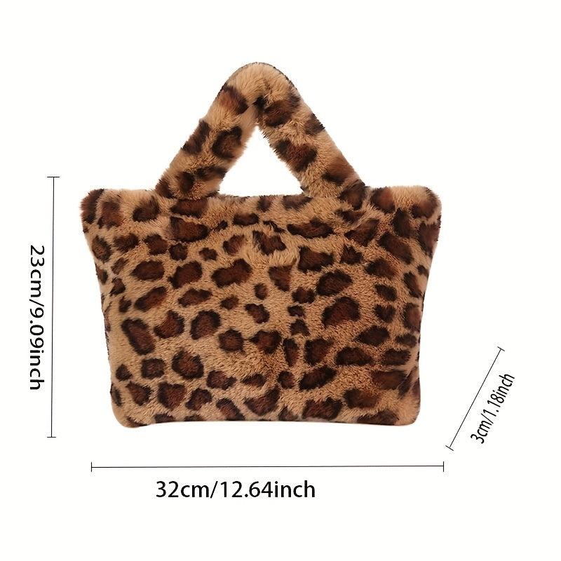 Leopard Pattern Tote Bag Plush Shoulder Bag Chain Crossbody Bag