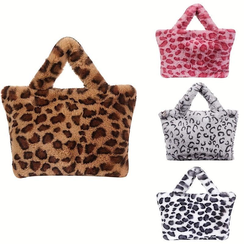 Leopard Pattern Tote Bag Plush Shoulder Bag Chain Crossbody Bag