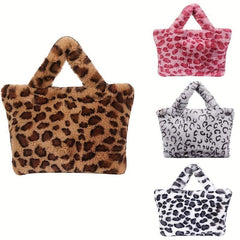 Leopard Pattern Tote Bag Plush Shoulder Bag Chain Crossbody Bag
