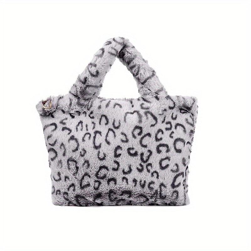 Leopard Pattern Tote Bag Plush Shoulder Bag Chain Crossbody Bag