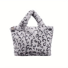Leopard Pattern Tote Bag Plush Shoulder Bag Chain Crossbody Bag
