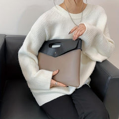 PU Leather Retro Envelope Bag Megnet Portable Handle Clutch