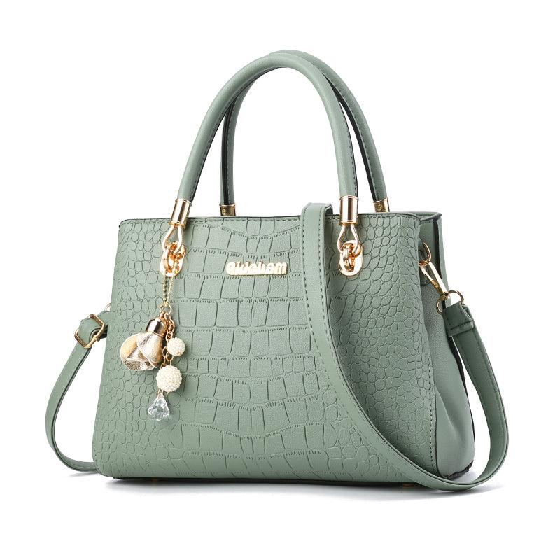 Crocodile Embossed Crossbody Bag with Bag Charm