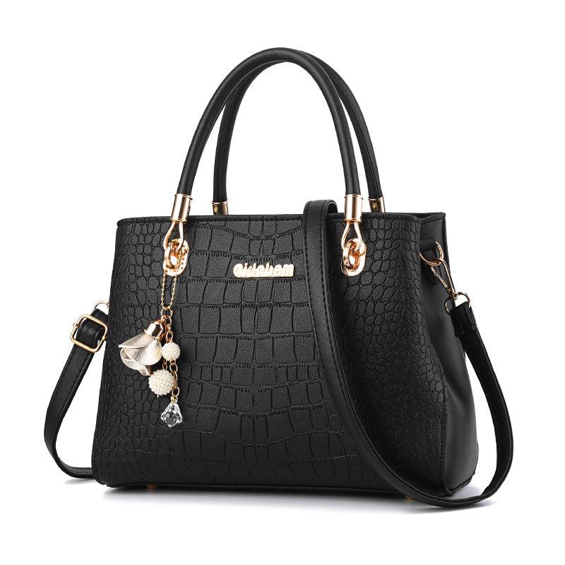 Crocodile Embossed Crossbody Bag with Bag Charm