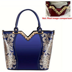Sequins Embroidery Handbags Patent Leather Satchel Purses