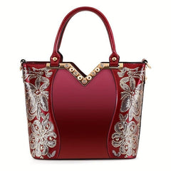 Sequins Embroidery Handbags Patent Leather Satchel Purses