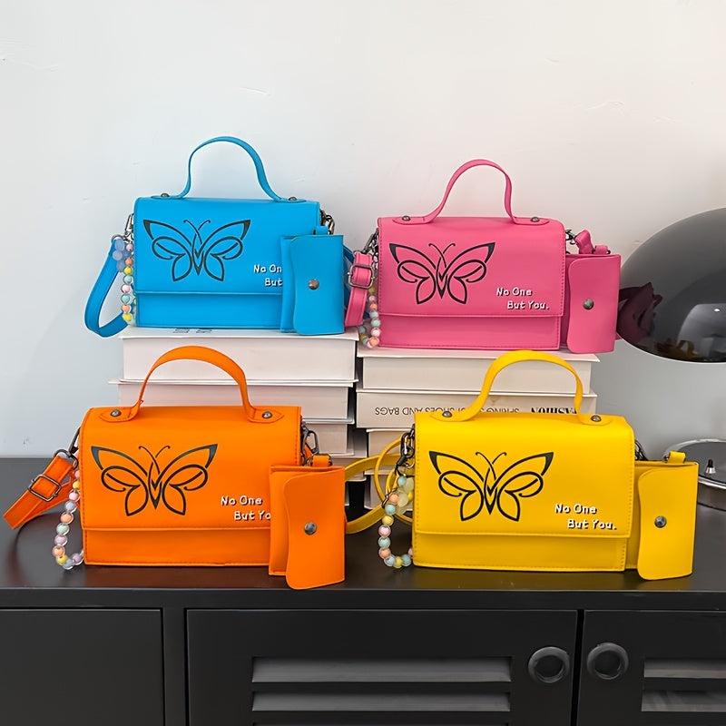 Butterfly Print Crossbody Bag with Coin Purse