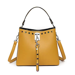 Studded Decor Hand Bucket Bag Casual Shoulder Zipper Purse Stylish Crossbody Bag