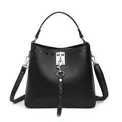 Studded Decor Hand Bucket Bag Casual Shoulder Zipper Purse Stylish Crossbody Bag