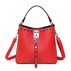 Studded Decor Hand Bucket Bag Casual Shoulder Zipper Purse Stylish Crossbody Bag