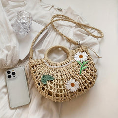 Floral Straw Beach Woven Handbag Crossbody Bag Women's Shoulder Bag