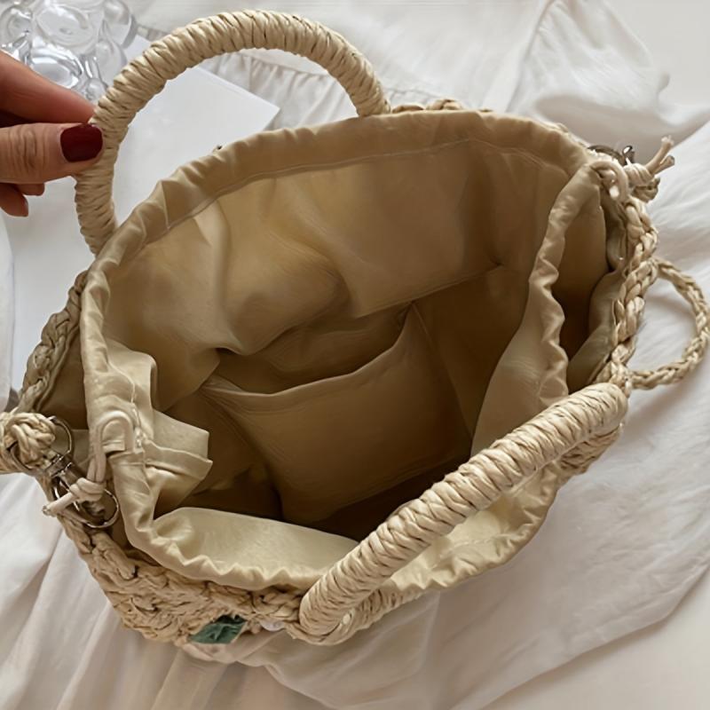 Floral Straw Beach Woven Handbag Crossbody Bag Women's Shoulder Bag