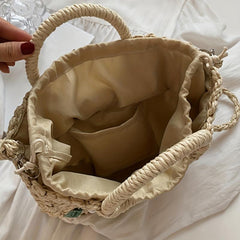 Floral Straw Beach Woven Handbag Crossbody Bag Women's Shoulder Bag
