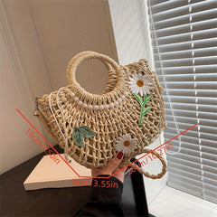 Floral Straw Beach Woven Handbag Crossbody Bag Women's Shoulder Bag