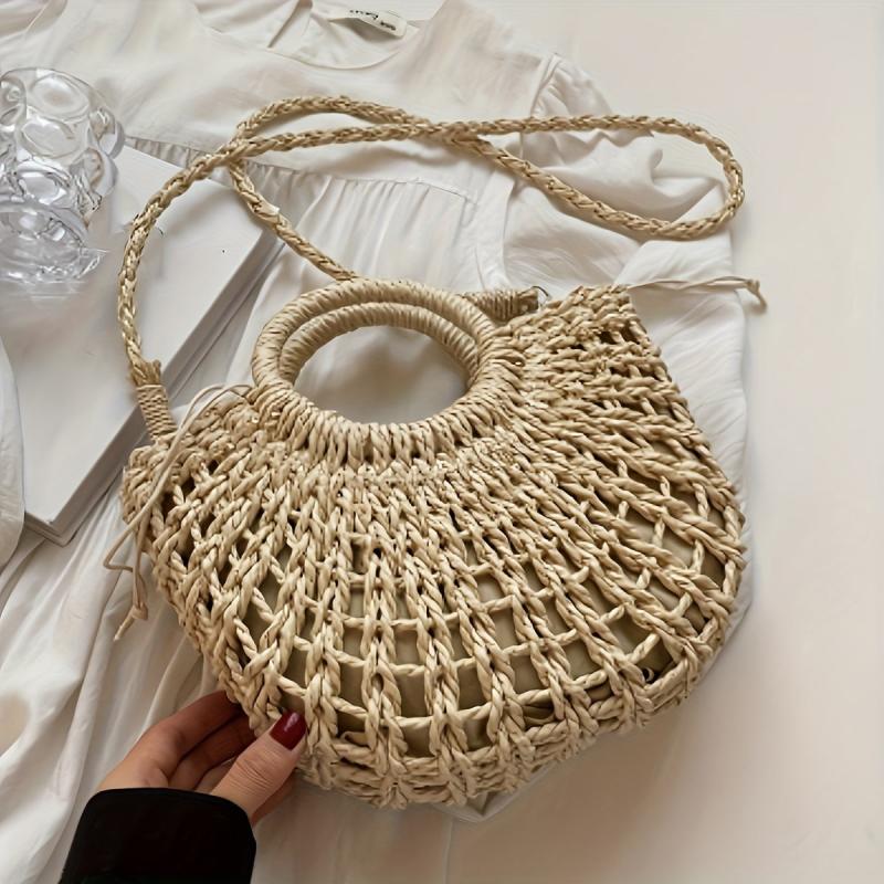 Floral Straw Beach Woven Handbag Crossbody Bag Women's Shoulder Bag