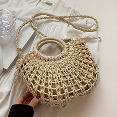 Floral Straw Beach Woven Handbag Crossbody Bag Women's Shoulder Bag
