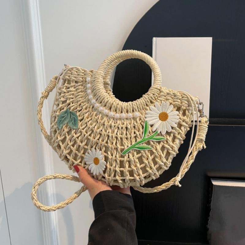 Floral Straw Beach Woven Handbag Crossbody Bag Women's Shoulder Bag