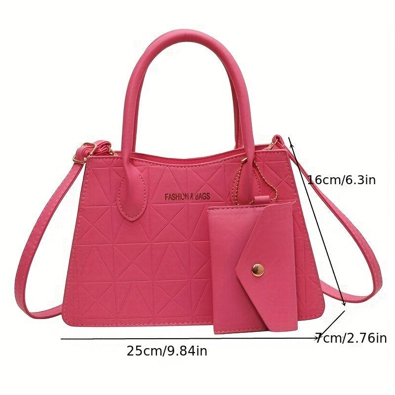 Argyle Pattern Handbag Top Handle Satchel Crossbody with Coin Purse