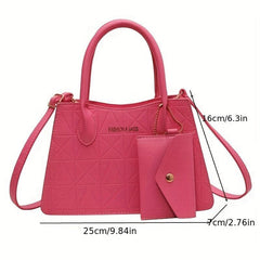 Argyle Pattern Handbag Top Handle Satchel Crossbody with Coin Purse