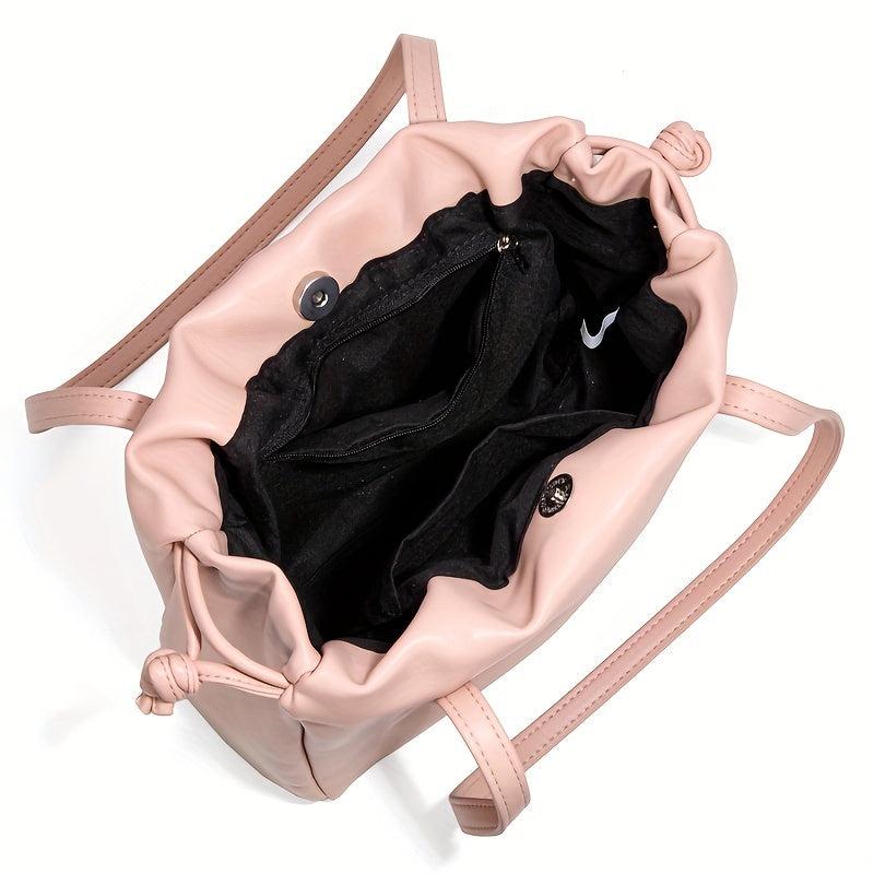 PU Leather Drawstring Underarm Bag Textured Tote Purse
