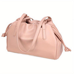 PU Leather Drawstring Underarm Bag Textured Tote Purse