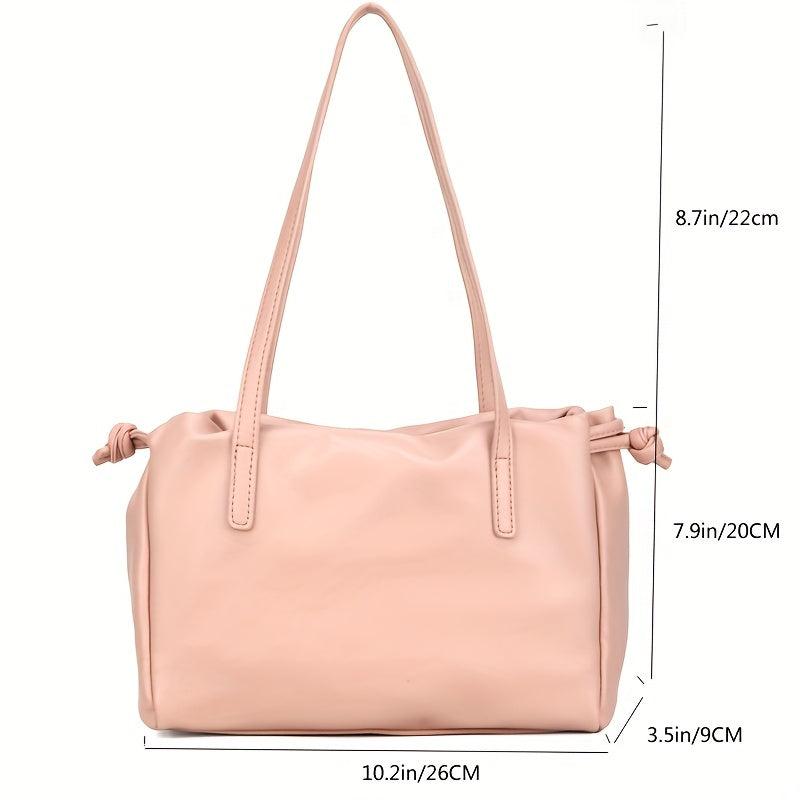 PU Leather Drawstring Underarm Bag Textured Tote Purse