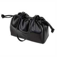 PU Leather Drawstring Underarm Bag Textured Tote Purse