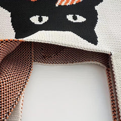 Cat Pattern Woven Handbag Fabric Crochet Niche Tote Bag