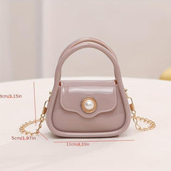 Pearl Decor Flap Mini Handbag PU Leather Shoulder Bag