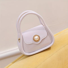 Pearl Decor Flap Mini Handbag PU Leather Shoulder Bag
