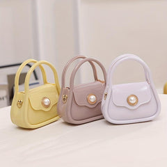 Pearl Decor Flap Mini Handbag PU Leather Shoulder Bag