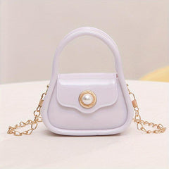 Pearl Decor Flap Mini Handbag PU Leather Shoulder Bag