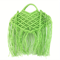 Bohemian Tassel Handbag Women Hollow Woven Tote Bags Summer Beach Straw Bag