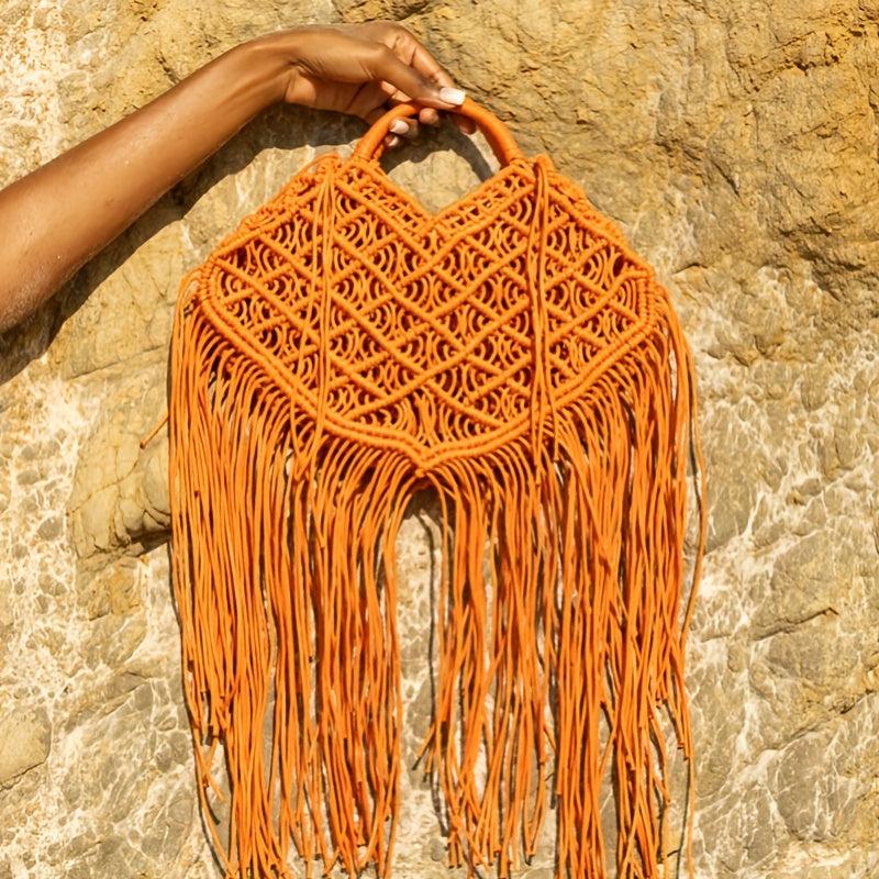 Bohemian Tassel Handbag Women Hollow Woven Tote Bags Summer Beach Straw Bag