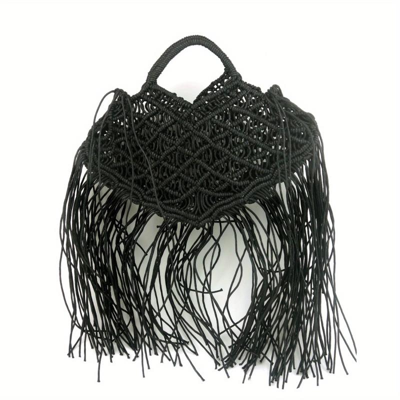 Bohemian Tassel Handbag Women Hollow Woven Tote Bags Summer Beach Straw Bag