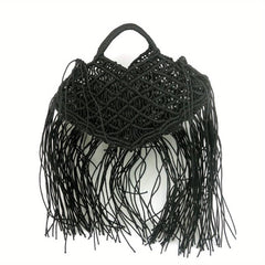 Bohemian Tassel Handbag Women Hollow Woven Tote Bags Summer Beach Straw Bag