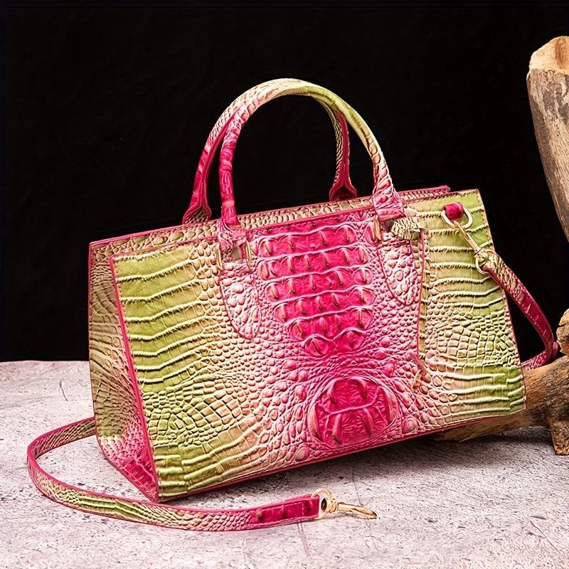 Crocodile Pattern Gradient Top Handle Satchel Large Capacity Tote Bag