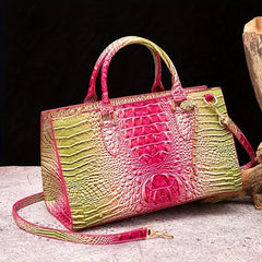 Crocodile Pattern Gradient Top Handle Satchel Large Capacity Tote Bag