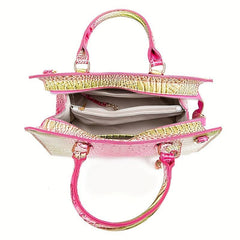 Crocodile Pattern Gradient Top Handle Satchel Large Capacity Tote Bag