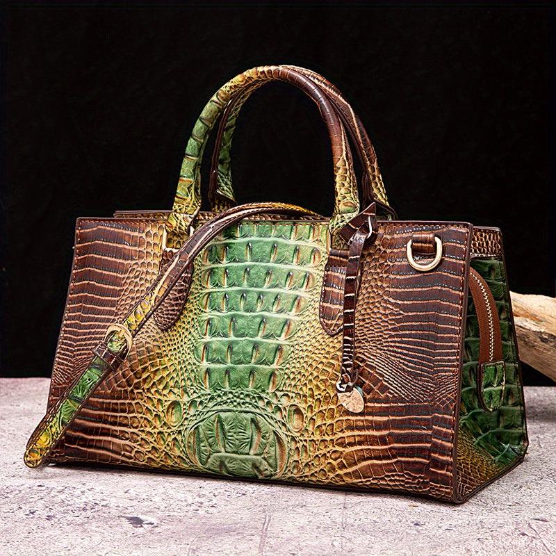 Crocodile Pattern Gradient Top Handle Satchel Large Capacity Tote Bag