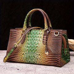 Crocodile Pattern Gradient Top Handle Satchel Large Capacity Tote Bag
